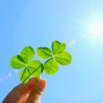 開運イメージの太陽の光と四つ葉のクローバー